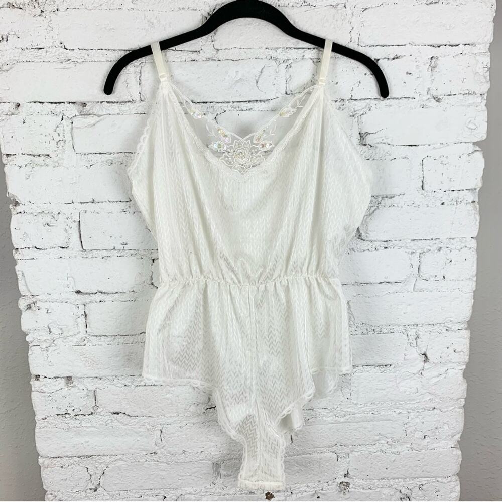 Lady Manhattan Romper Nightie Lingerie Lace High Leg Cut Nylon Large - Picture 1 of 9